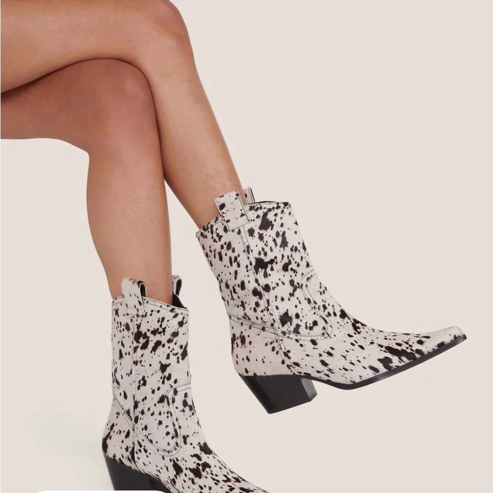 NWT STAUD June Boot In Black & White Haircalf